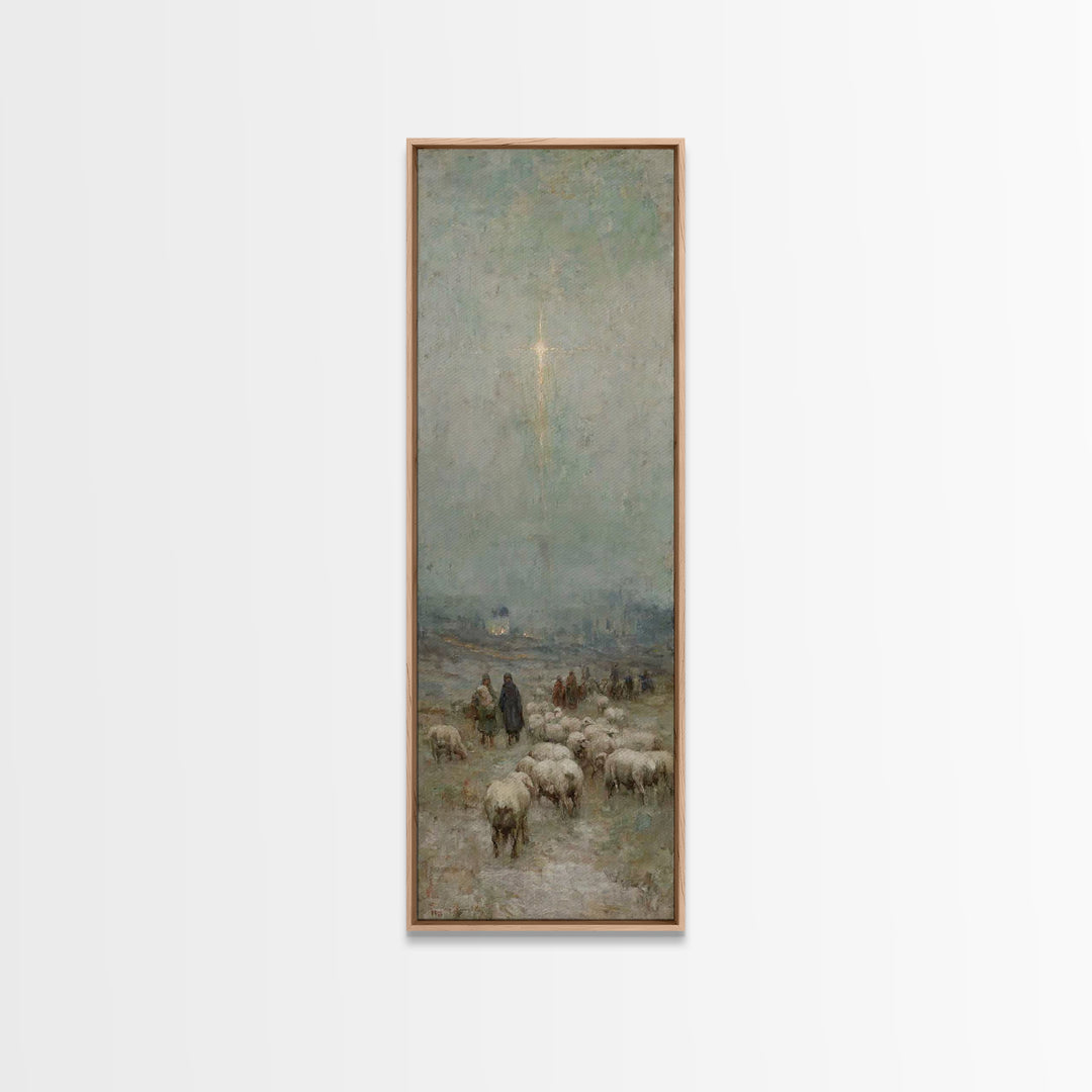 Bethlehem Night Watch, Framed Canvas Print, Narrow Art, Christian Christmas Art, Vintage Christmas Art, Christian Wall Art