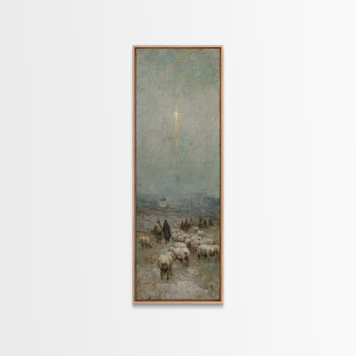 Bethlehem Night Watch, Framed Canvas Print, Narrow Art, Christian Christmas Art, Vintage Christmas Art, Christian Wall Art