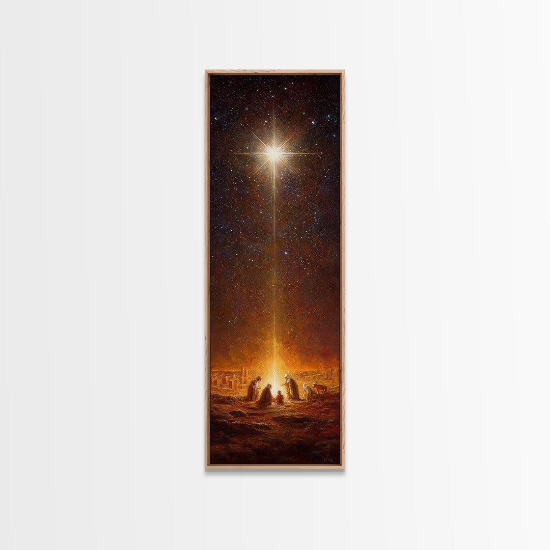 Starlit Holy Night | Framed Canvas Print | Narrow Art | Christian Christmas Art | Jesus Christmas Art | Modern Christian Art