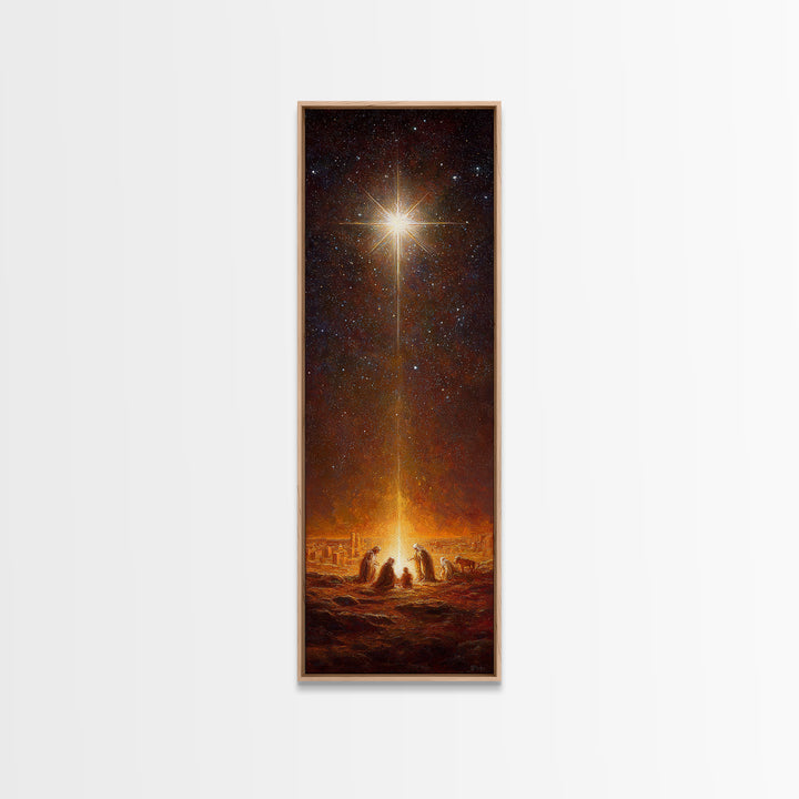 Starlit Holy Night | Framed Canvas Print | Narrow Art | Christian Christmas Art | Jesus Christmas Art | Modern Christian Art