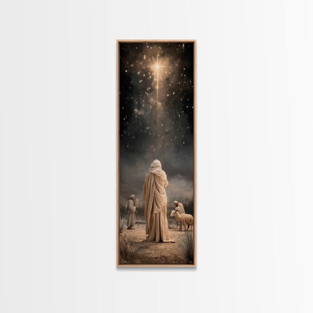 Desert Star Journey | Framed Canvas Print | Tall Narrow Wall Art | Framed Christmas Art | Christian Art Work | Christmas Canvas Wall Art