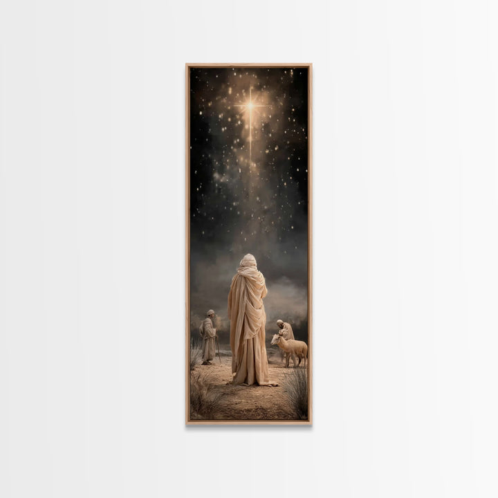 Desert Star Journey | Framed Canvas Print | Tall Narrow Wall Art | Framed Christmas Art | Christian Art Work | Christmas Canvas Wall Art
