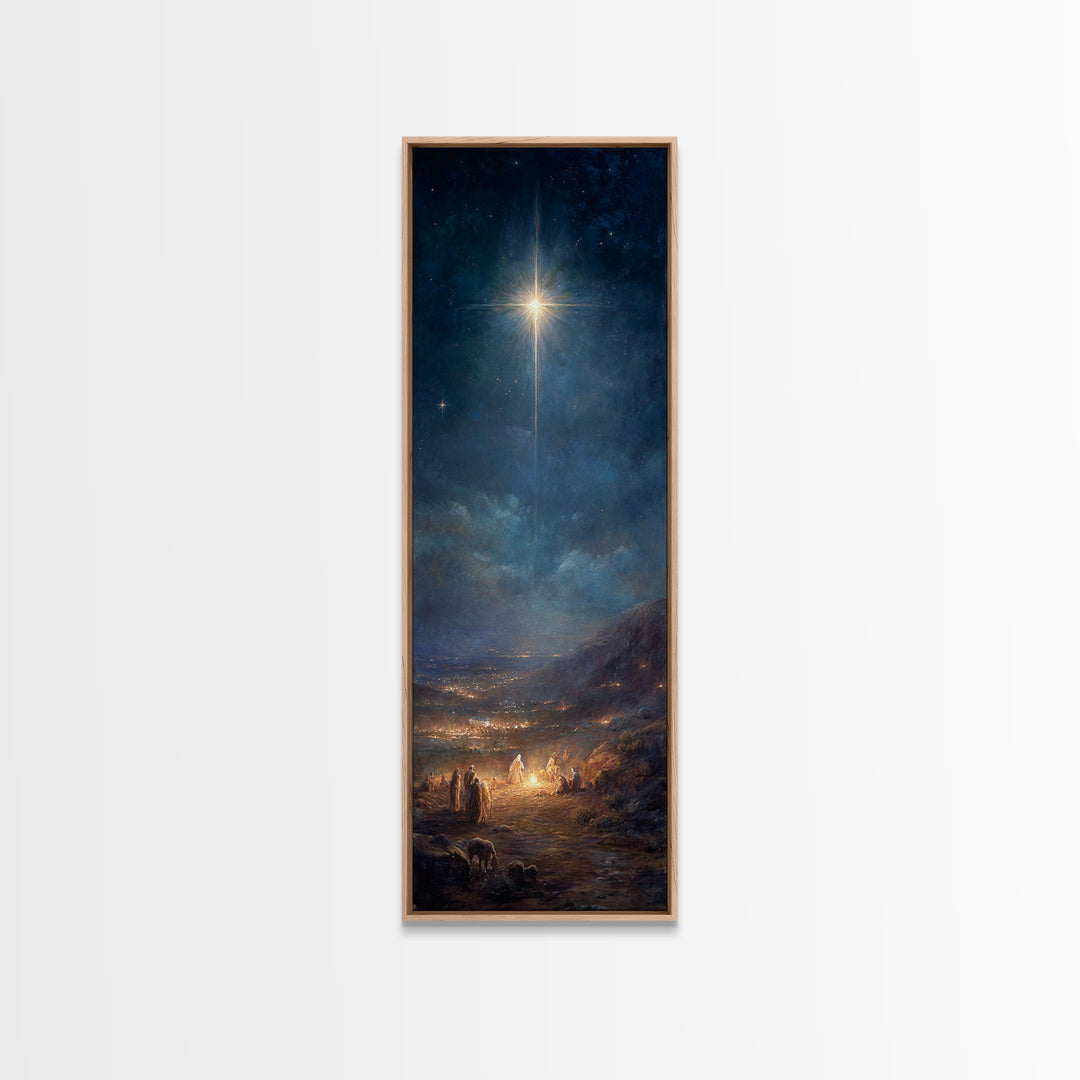 Star Over Bethlehem – Framed Canvas Print – Tall Narrow Wall Art – Christian Christmas Art – Christmas Wall Art – Christian Art Canvas