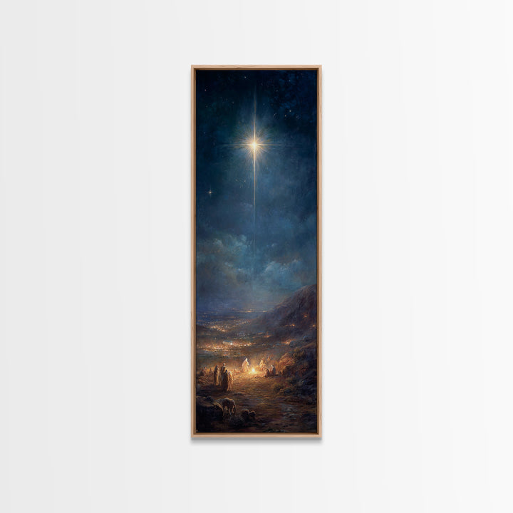 Star Over Bethlehem – Framed Canvas Print – Tall Narrow Wall Art – Christian Christmas Art – Christmas Wall Art – Christian Art Canvas
