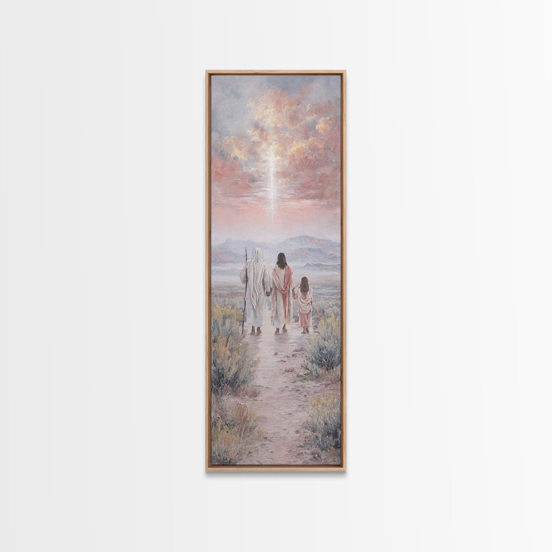 Pink Dawn Journey – Framed Canvas Print – Narrow Art – Christian Christmas Art – Christmas Canvas Wall Art – Christian Wall Art