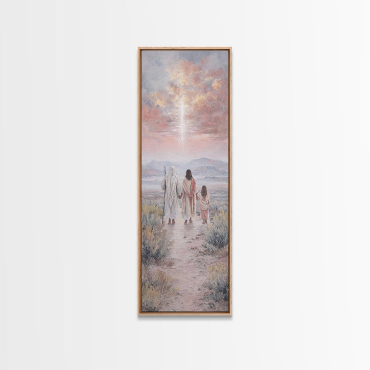 Pink Dawn Journey – Framed Canvas Print – Narrow Art – Christian Christmas Art – Christmas Canvas Wall Art – Christian Wall Art