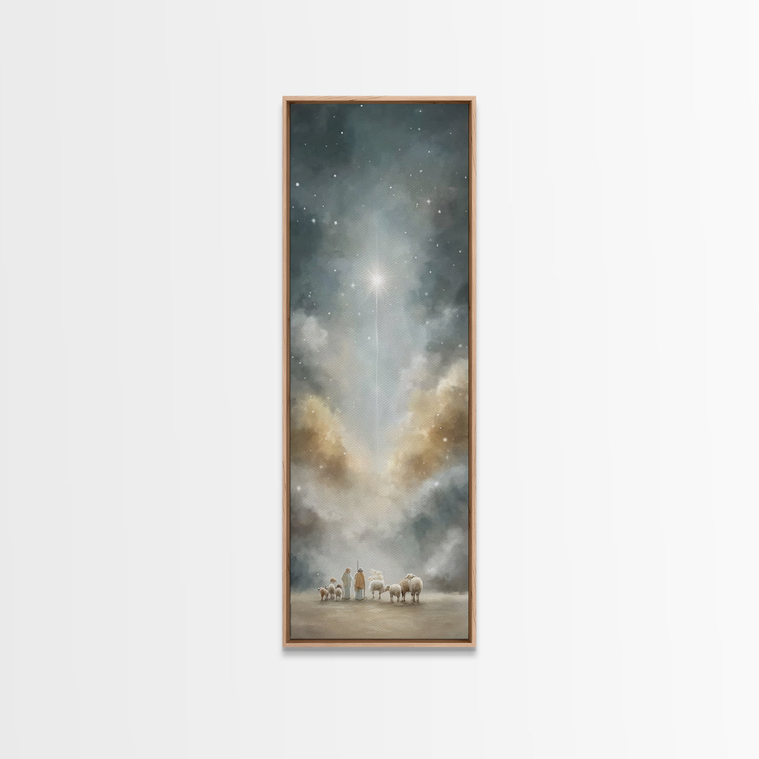 Shepherds Beneath Light – Framed Canvas Print – Tall Skinny Art Print – Christian Wall Art – Christian Art – Christian Art Canvas – Christm