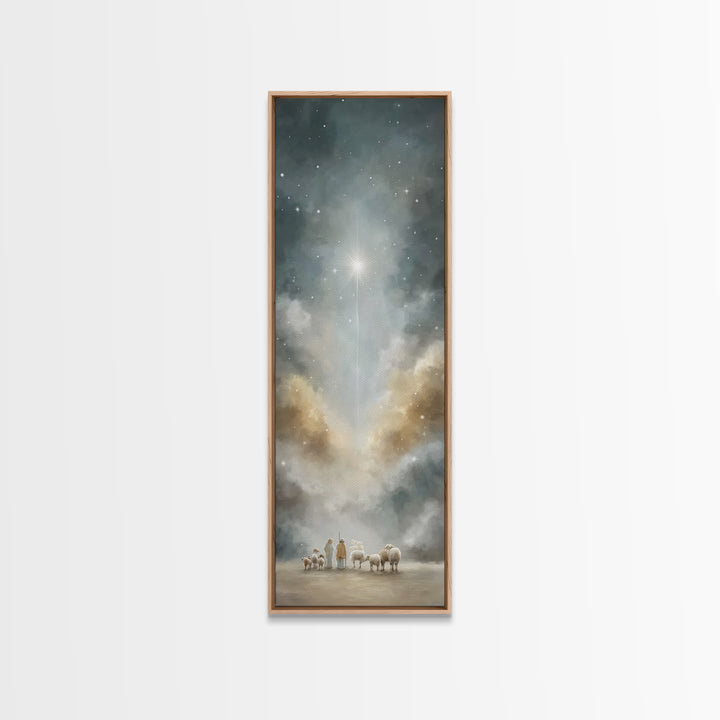 Shepherds Beneath Light – Framed Canvas Print – Tall Skinny Art Print – Christian Wall Art – Christian Art – Christian Art Canvas – Christm