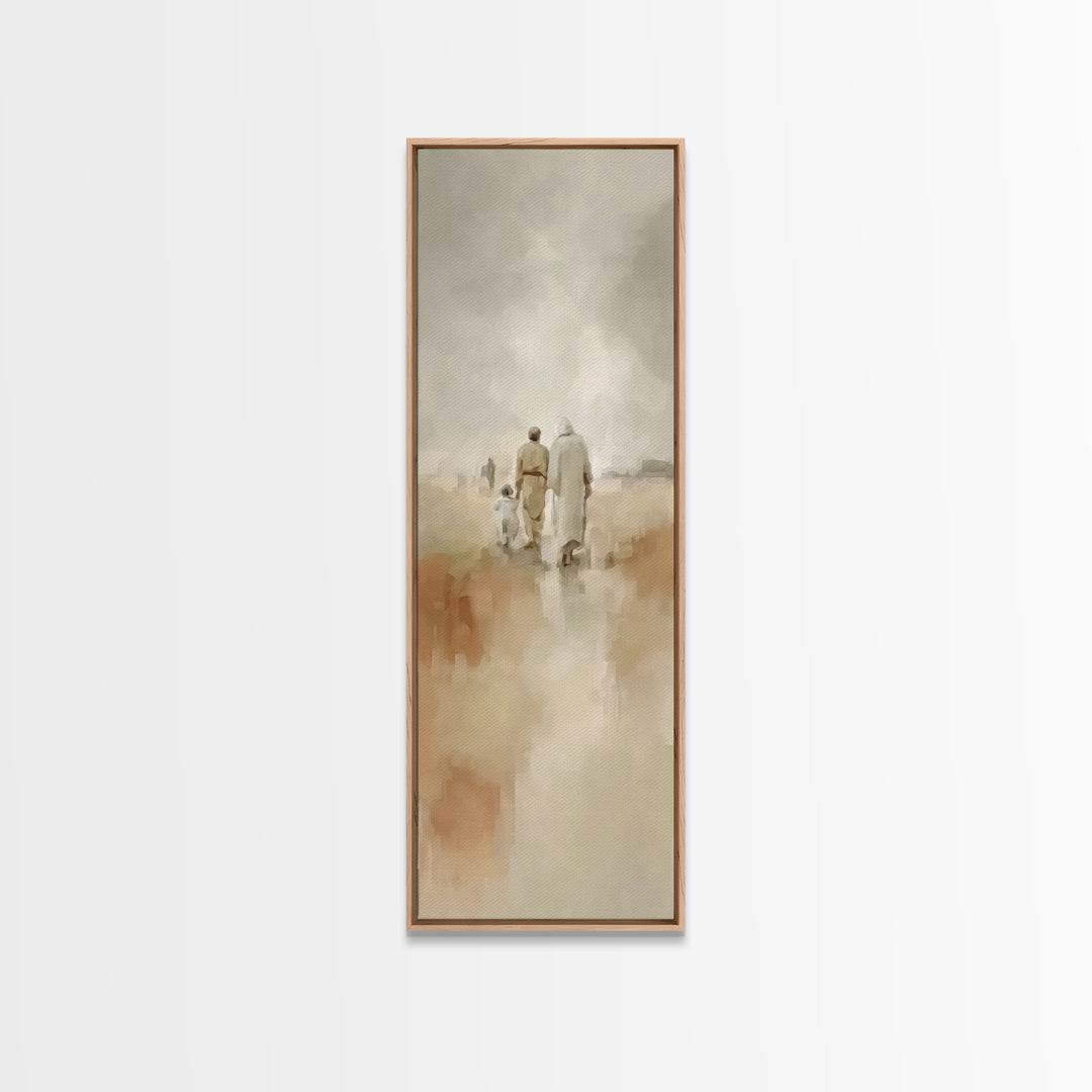 Quiet Family Path, Framed Canvas Print, Skinny Art, Christian Art Prints, Christmas Art Work, Subtle Christian Art
