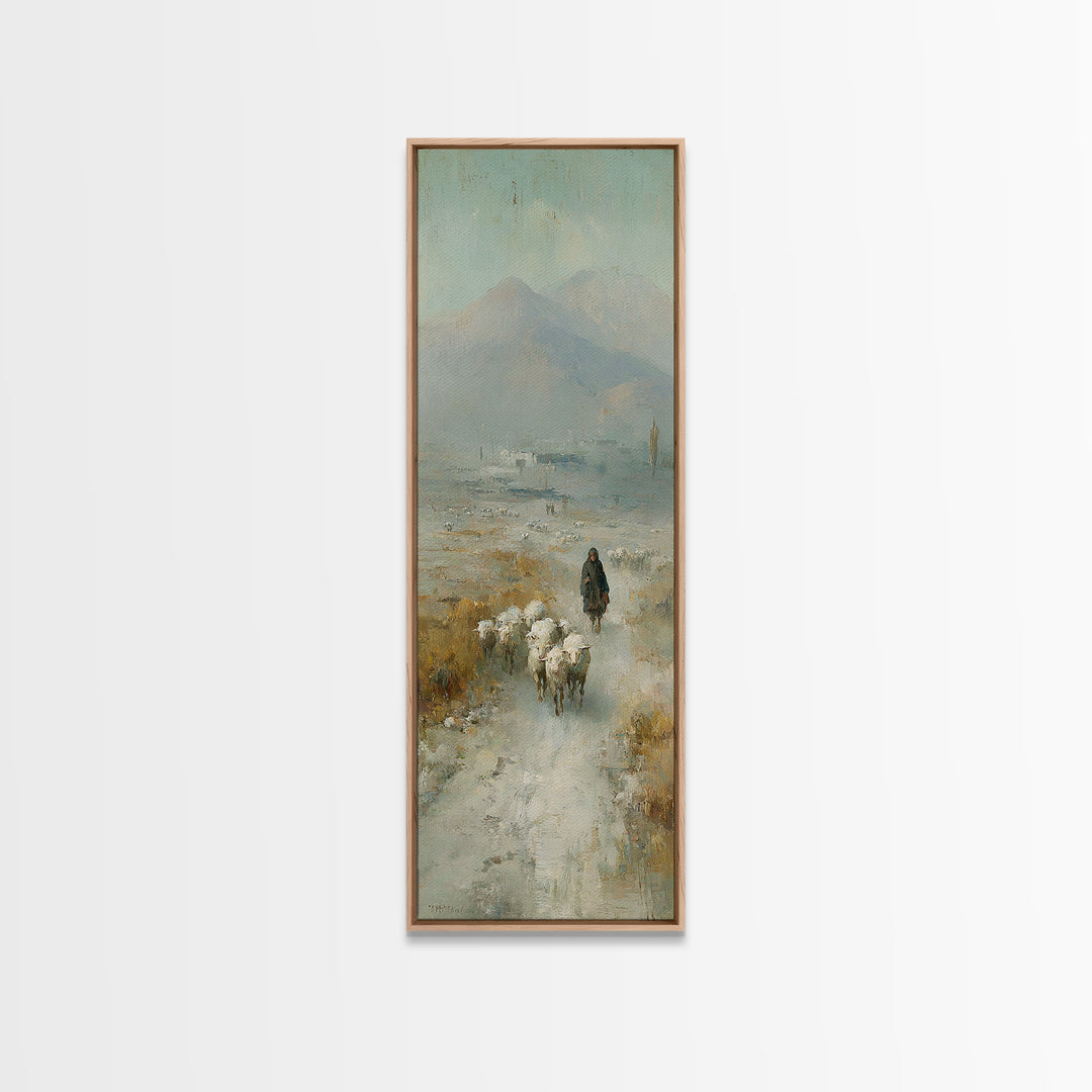 Pastoral Shepherd Calm – Framed Canvas Print – Christian Art – Christian Art Print – Christian Wall Art – Tall Narrow Wall Art – Christian