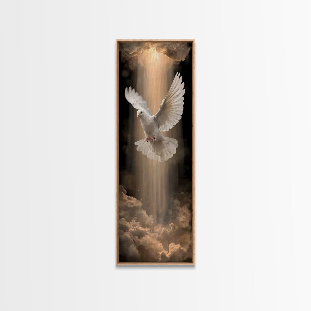 Heavenly Light Dove – Framed Canvas Print – Christian Wall Art – Christian Art – Subtle Christian Art – Skinny Art – Christian Art Canvas