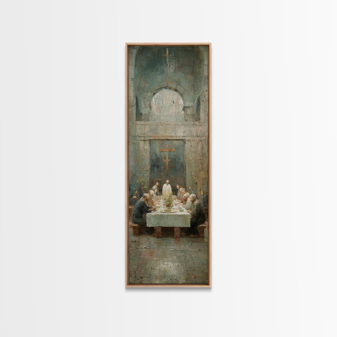 Heaven’s Table Grace | Framed Canvas Print | Christian Art Canvas | Jesus Wall Art | Modern Christian Art | Narrow Art | Christmas Art | Ch