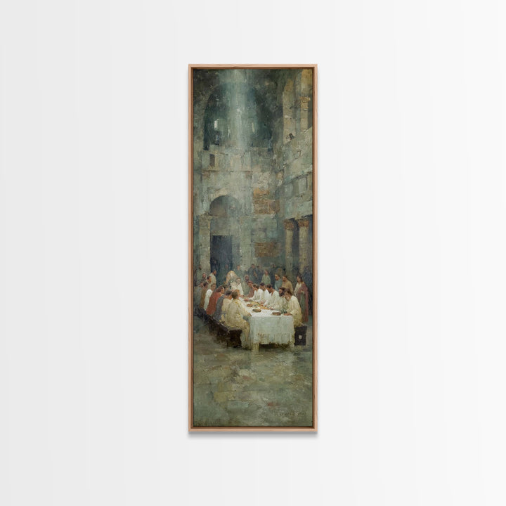 Table Of Grace | Framed Canvas Print | Christian Art Canvas | Modern Christian Painting | Jesus Wall Art | Tall Narrow Wall Art | Christmas