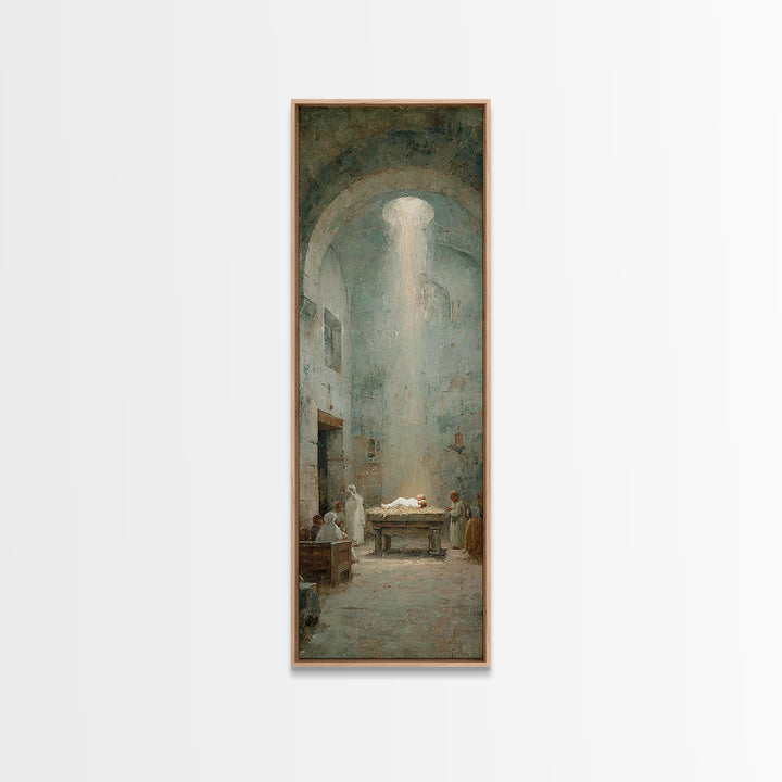 Sanctuary Child Glow – Framed Canvas Print – Christian Art Canvas – Christian Christmas Art – Jesus Painting – Tall Skinny Art Print – Chri