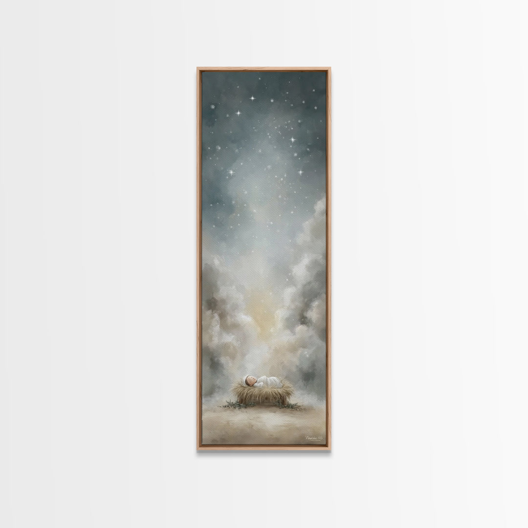 Holy Night Starfall – Framed Canvas Print – Christian Wall Art – Christmas Art – Jesus Painting – Christian Christmas Decor – Tall Skinny A