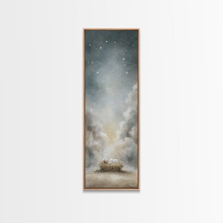 Holy Night Starfall – Framed Canvas Print – Christian Wall Art – Christmas Art – Jesus Painting – Christian Christmas Decor – Tall Skinny A