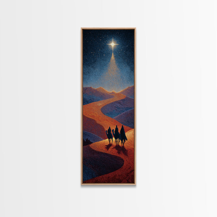 Night Star Pilgrims – Framed Canvas Print – Skinny Art – Christian Christmas Art – Christian Art Canvas – Jesus Painting – Christmas Wall A