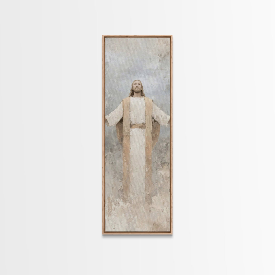 Radiant Savior Light, Framed Canvas Print, Skinny Art, Christian Art Canvas, Christian Wall Art, Jesus Painting, Christian Art