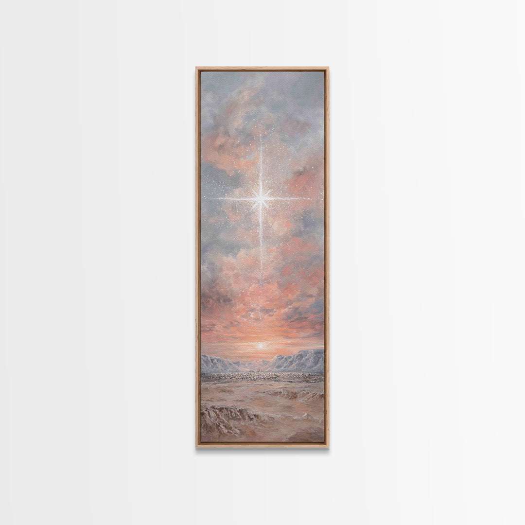 Heavenly Dawn Star – Framed Canvas Print – Tall Narrow Wall Art – Christian Wall Art – Christian Art Canvas – Christmas Art – Jesus Paintin