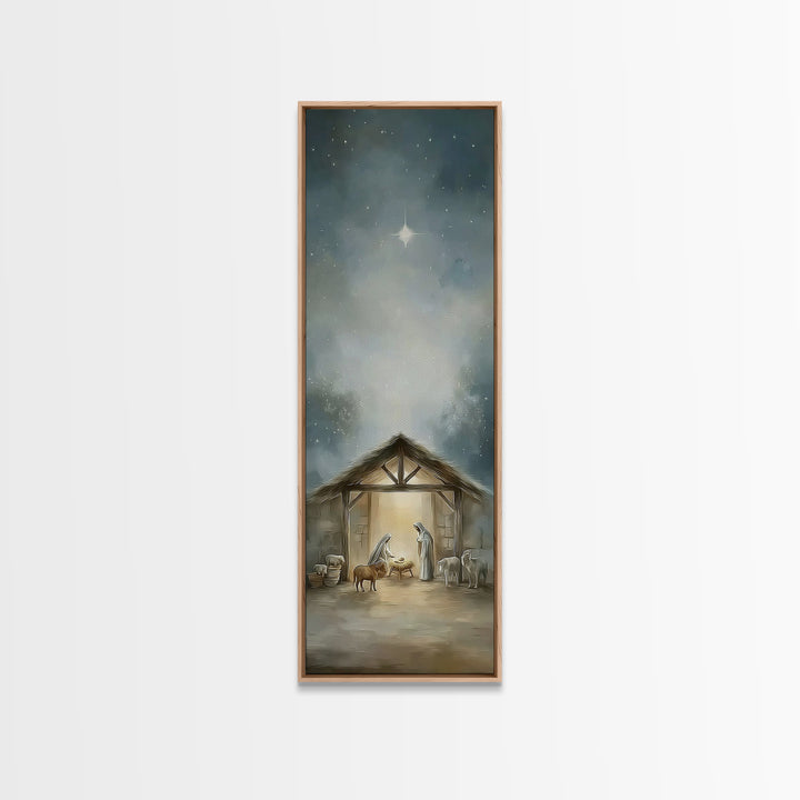 Bethlehem Night Light – Framed Canvas Print – Skinny Art – Christian Christmas Art – Christian Art Canvas – Jesus Painting – Christian Wall