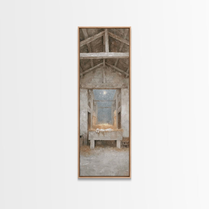 Quiet Manger Peace – Framed Canvas Print – Narrow Art – Christian Wall Art – Christian Art Canvas – Christmas Art – Christian Christmas