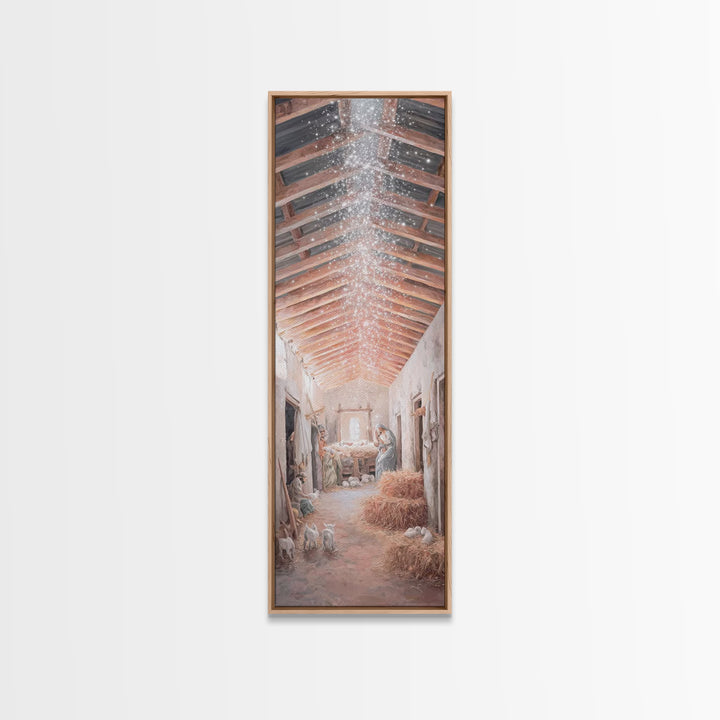 Sacred Nativity Hush – Framed Canvas Print – Tall Narrow Wall Art – Jesus Painting – Christian Art Canvas – Christmas Art – Christian Chris