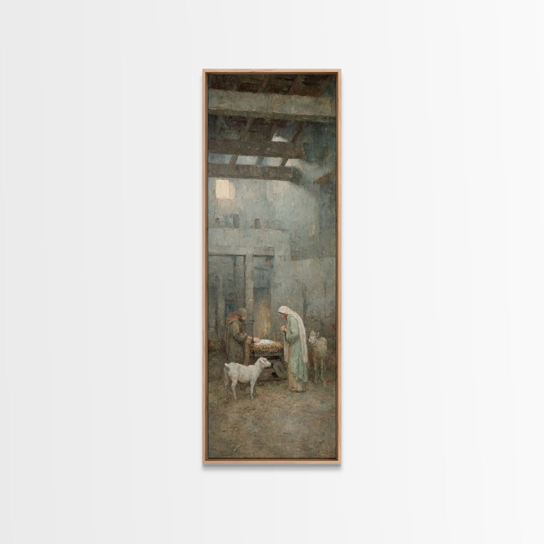Mary’s Gentle Vigil – Framed Canvas Print – Tall Skinny Art Print – Christian Art Canvas – Jesus Christmas Art – Christian Wall Art – Chris