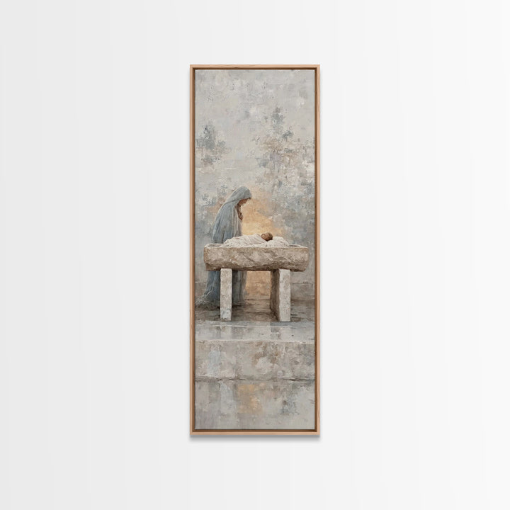Angelic Nativity Veil – Framed Canvas Print – Tall Narrow Wall Art – Christian Art Canvas – Christian Christmas Art – Jesus Painting – Chri