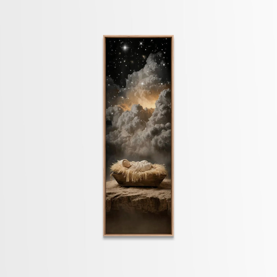 Heavenly Manger Star – Framed Canvas Print – Tall Narrow Wall Art – Christian Art Canvas – Jesus Painting – Jesus Art – Christian Christmas