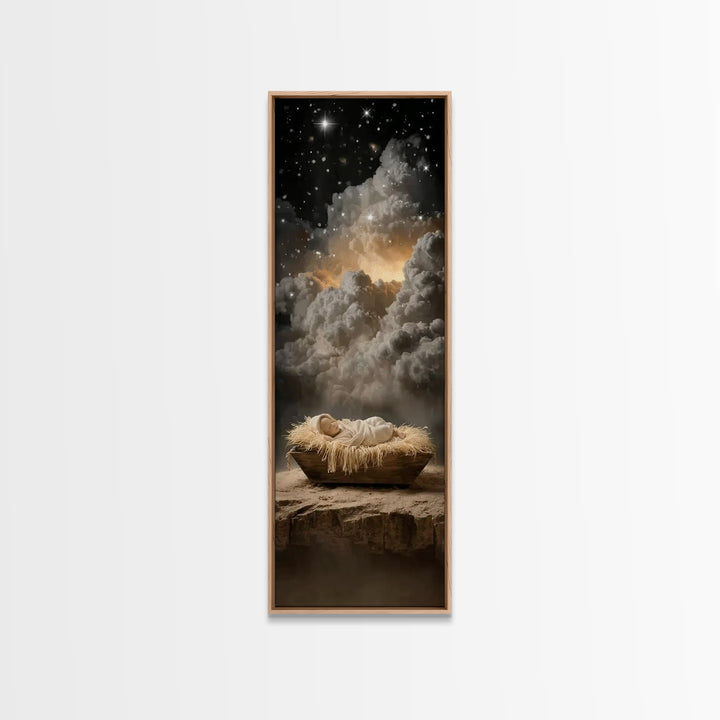Heavenly Manger Star – Framed Canvas Print – Tall Narrow Wall Art – Christian Art Canvas – Jesus Painting – Jesus Art – Christian Christmas