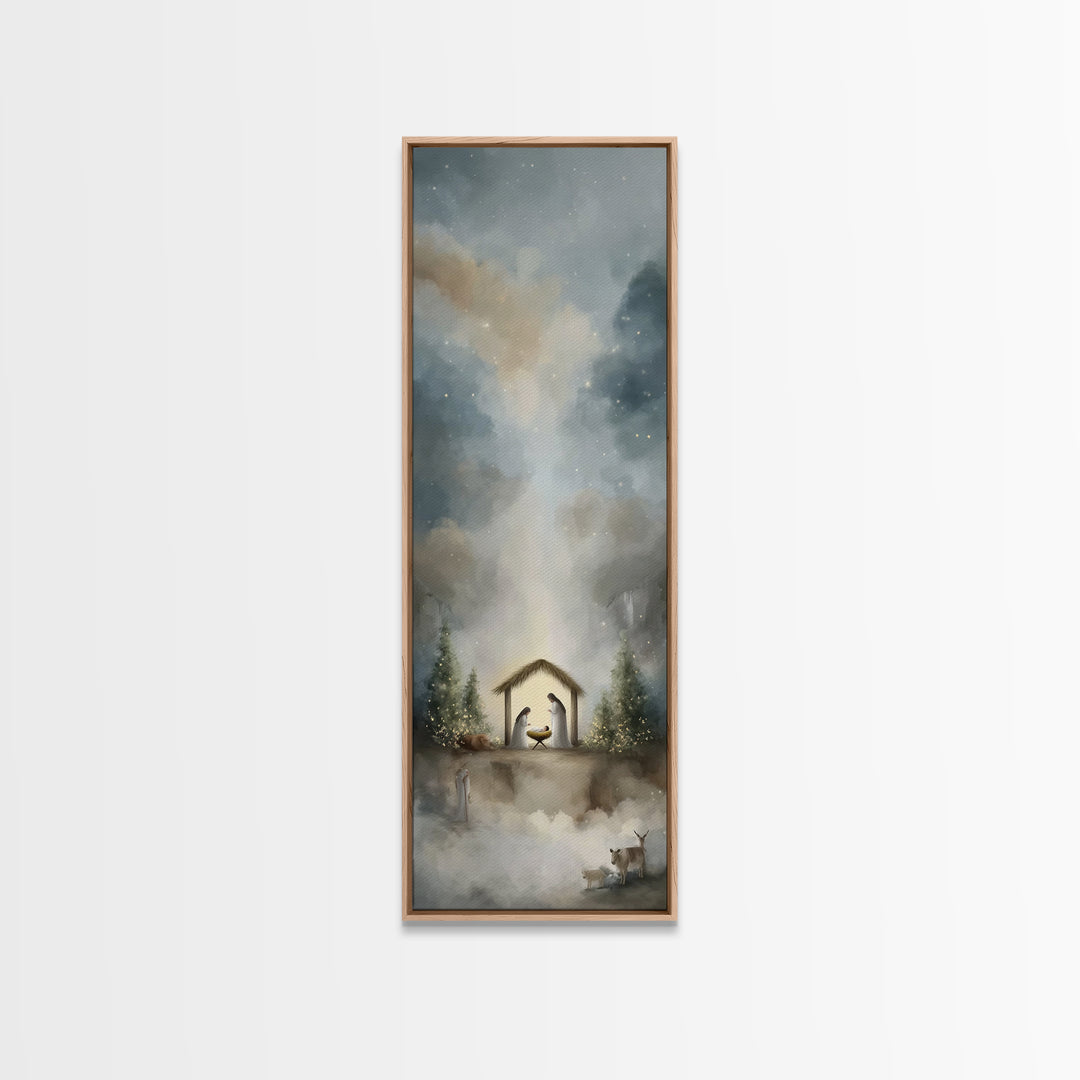 Silent Holy Wonder – Framed Canvas Print – Tall Narrow Wall Art – Jesus Art – Christian Art Canvas – Christian Christmas Art – Jesus Painti