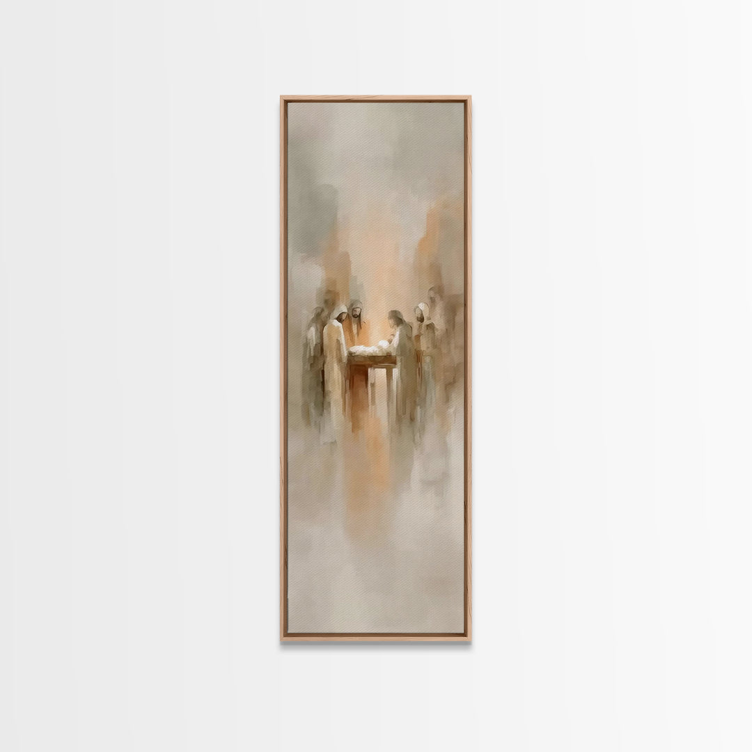 Nativity Dawn Light – Framed Canvas Print – Tall Narrow Wall Art – Christian Christmas Art – Jesus Art – Jesus Painting – Christian Art Can