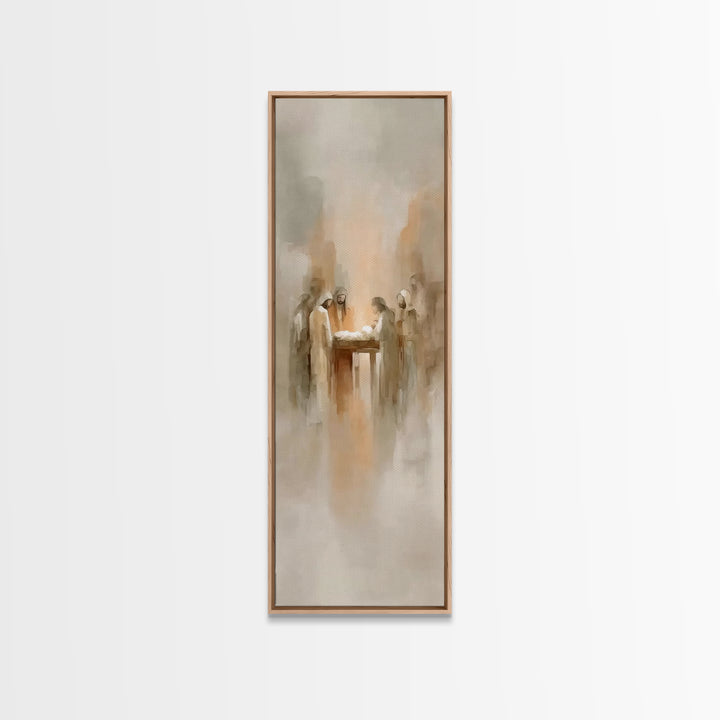 Nativity Dawn Light – Framed Canvas Print – Tall Narrow Wall Art – Christian Christmas Art – Jesus Art – Jesus Painting – Christian Art Can