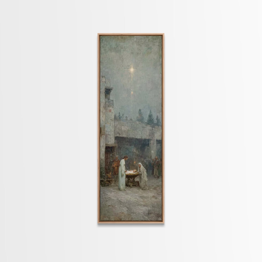 Holy Night Grace – Framed Canvas Print – Tall Narrow Wall Art – Christian Christmas Art – Christian Art Canvas – Jesus Painting – Jesus Art