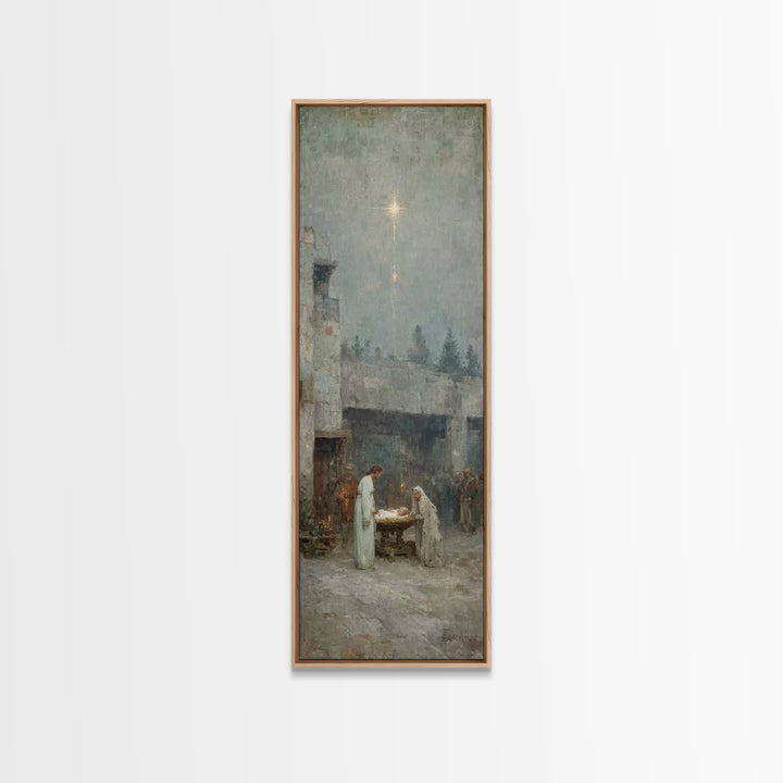 Holy Night Grace – Framed Canvas Print – Tall Narrow Wall Art – Christian Christmas Art – Christian Art Canvas – Jesus Painting – Jesus Art