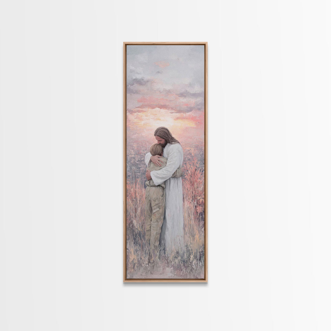 Eternal Peace Embrace – Framed Canvas Print – Jesus Painting – Christian Wall Art – Christian Art Canvas – Modern Christian Art – Tall Skin