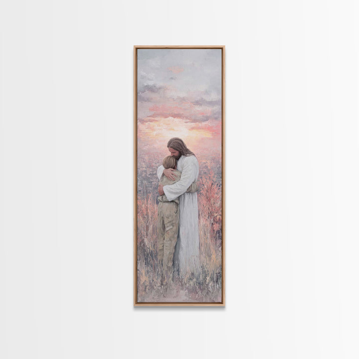 Eternal Peace Embrace – Framed Canvas Print – Jesus Painting – Christian Wall Art – Christian Art Canvas – Modern Christian Art – Tall Skin