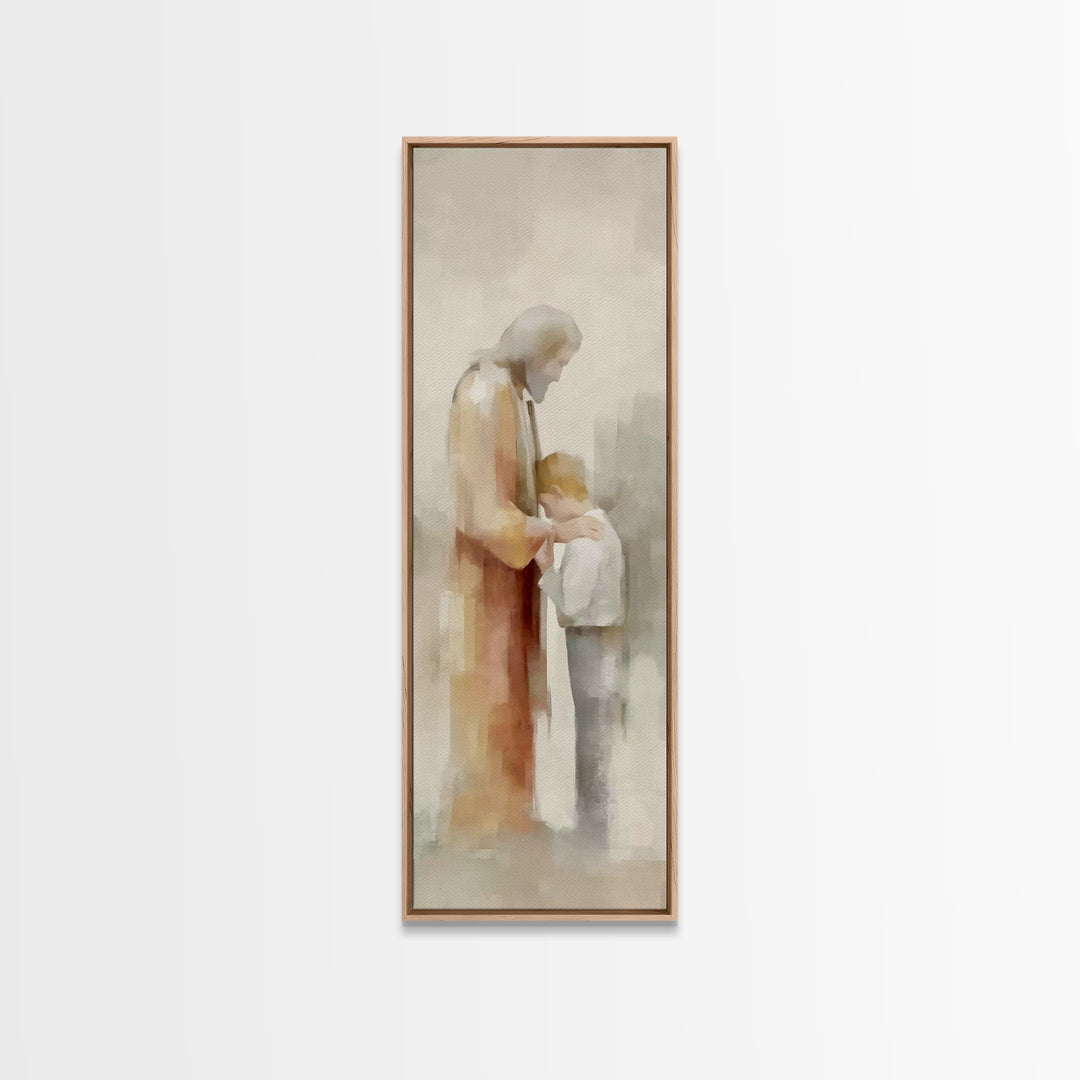 Tender Shepherd Grace, Framed Canvas Print, Christian Wall Art, Christian Art Canvas, Modern Christian Art, Jesus Painting, Skinny Art
