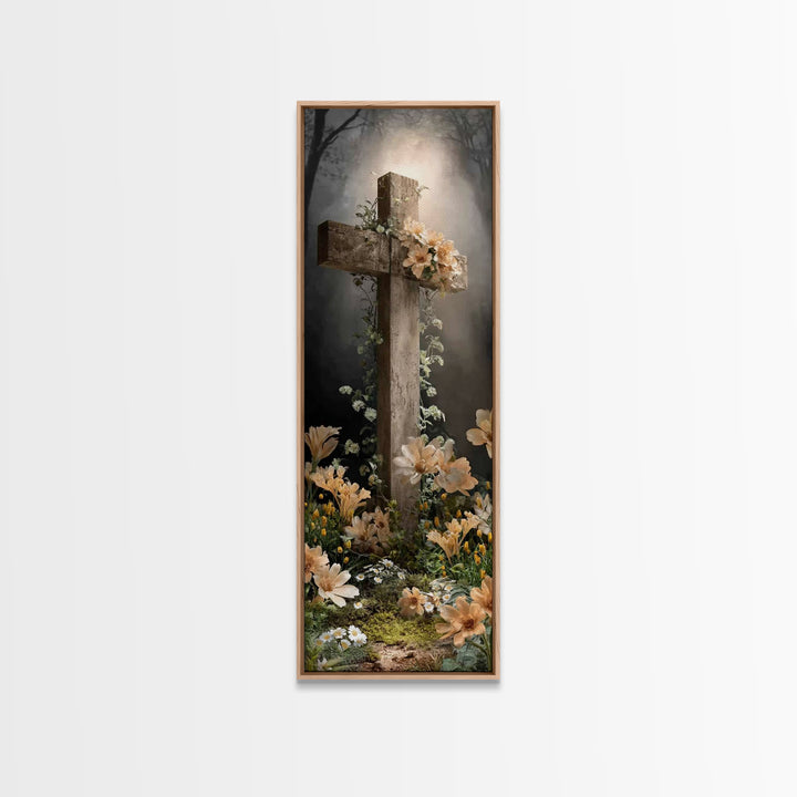 Radiant Cross Garden – Framed Canvas Print – Christian Art Canvas – Christian Wall Art – Christian Painting – Modern Christian Art – Skinny