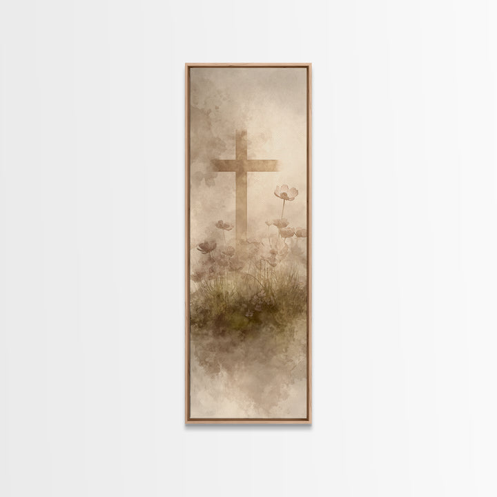 Cross Of New Dawn – Framed Canvas Print – Christian Art – Christian Wall Art – Christian Art Canvas – Modern Christian Art – Tall Narrow Wa