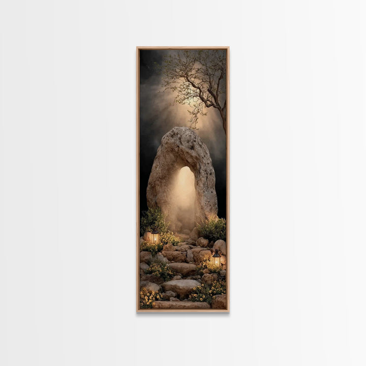 Risen Dawn Light – Framed Canvas Print – Jesus Painting – Christian Wall Art – Christian Art Canvas – Tall Narrow Wall Art