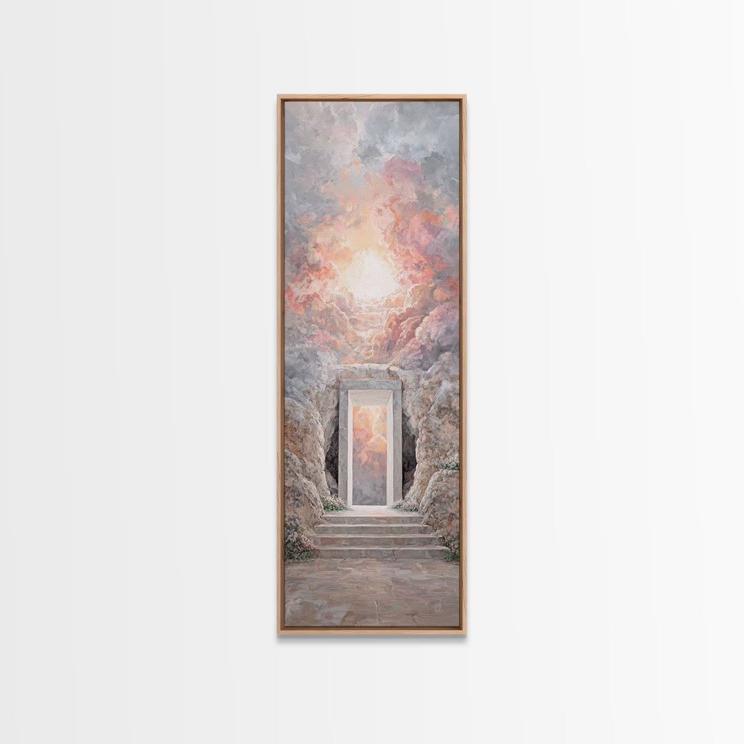 Heavenly Ascent Glow – Framed Canvas Print – Tall Narrow Wall Art – Christian Art Canvas – Christian Wall Art – Jesus Painting