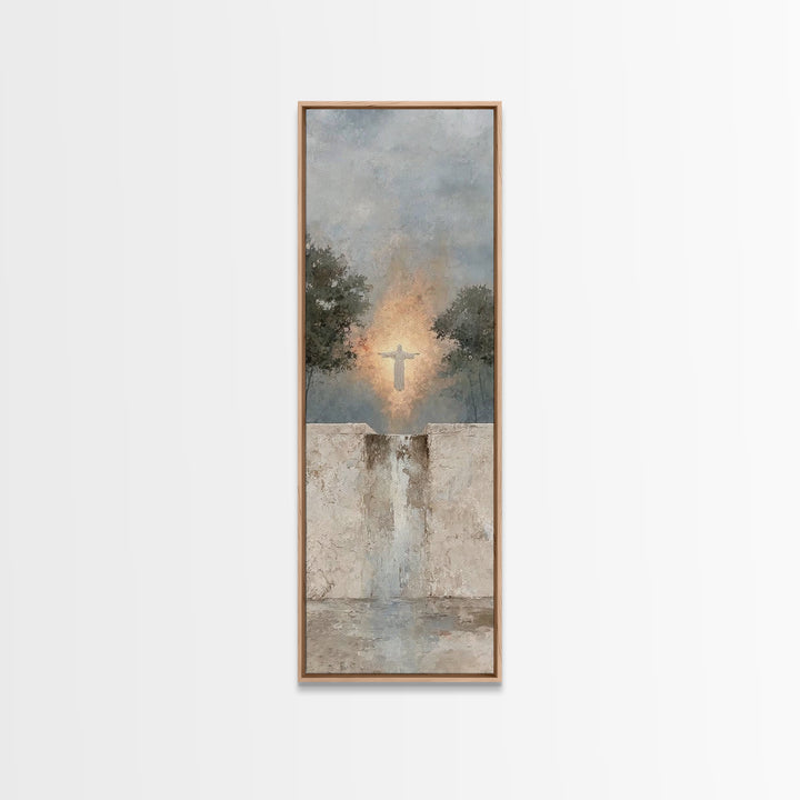 Light Of Salvation – Framed Canvas Print – Jesus Painting – Tall Narrow Wall Art – Christian Wall Art – Christian Art Canvas