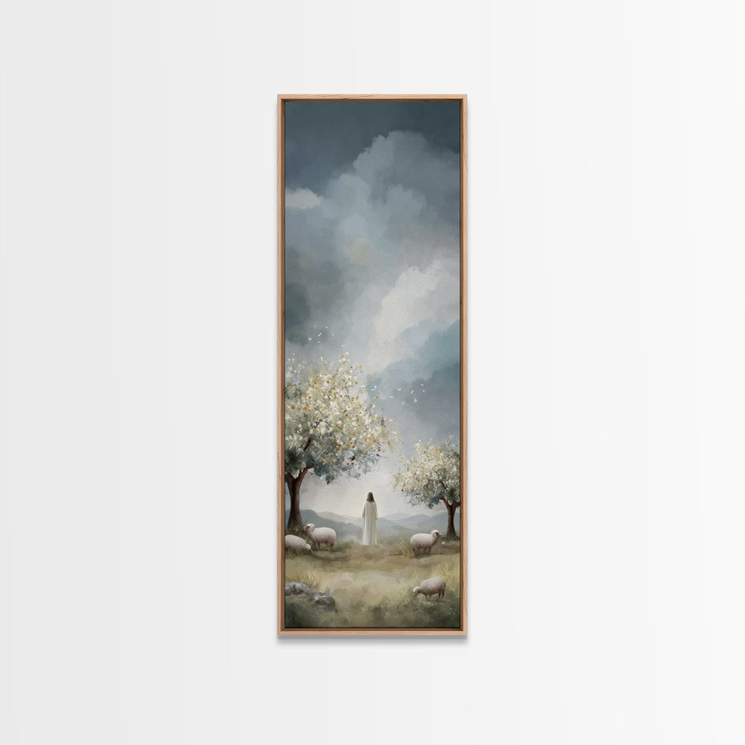 Shepherd Of Light – Framed Canvas Print – Jesus Painting – Christian Art Canvas – Tall Narrow Wall Art – Christian Wall Art