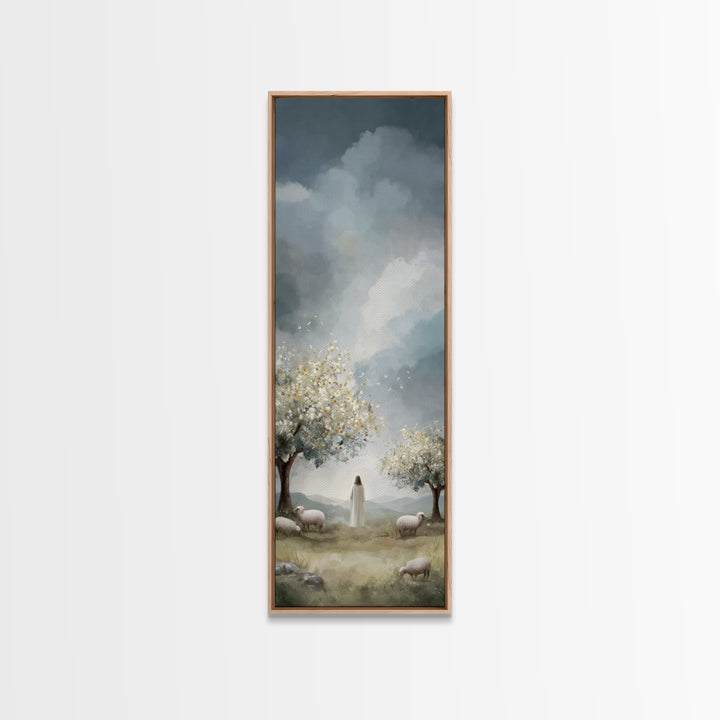 Shepherd Of Light – Framed Canvas Print – Jesus Painting – Christian Art Canvas – Tall Narrow Wall Art – Christian Wall Art