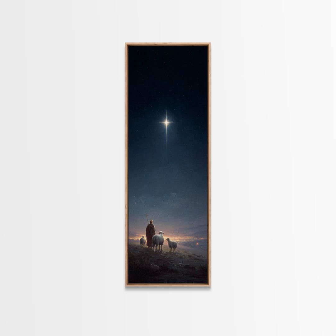 Shepherds In Wonder, Framed Canvas Print, Tall Skinny Art Print, Christian Art Canvas, Christmas Art, Christian Painting, Christian Christm