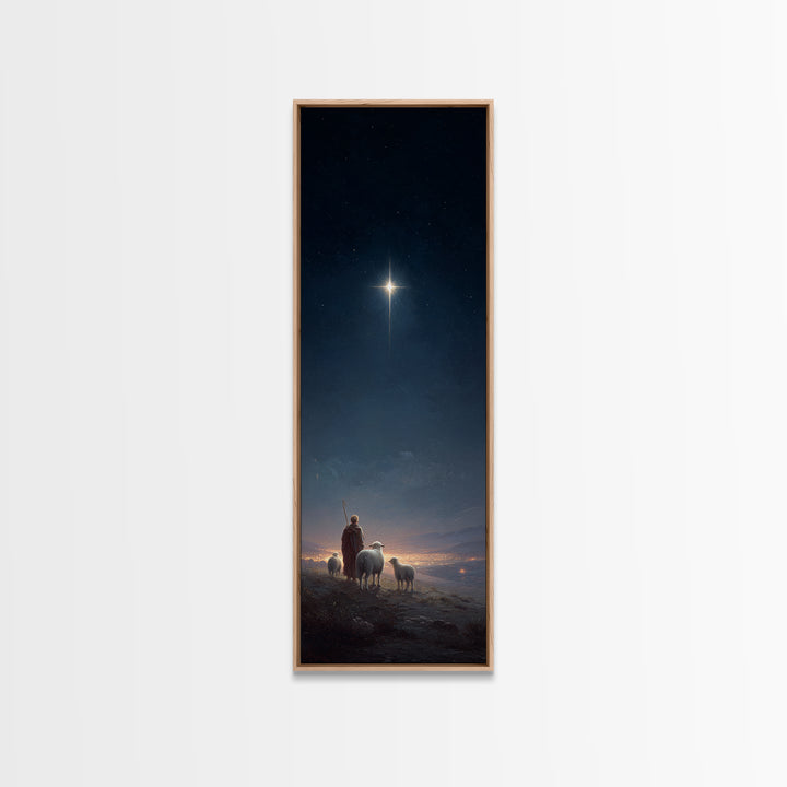 Shepherds In Wonder, Framed Canvas Print, Tall Skinny Art Print, Christian Art Canvas, Christmas Art, Christian Painting, Christian Christm