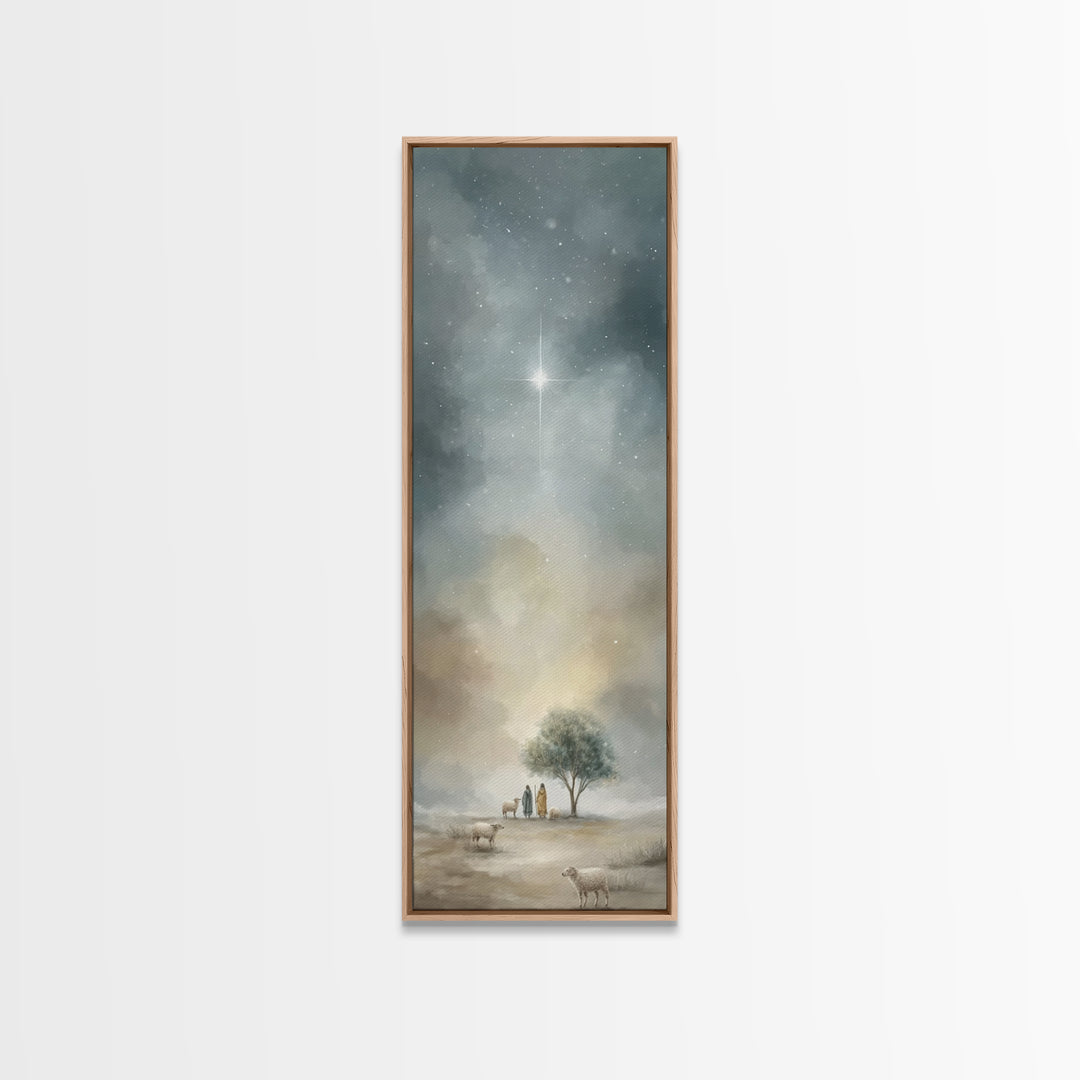 Starry Night Peace – Framed Canvas Print – Tall Narrow Wall Art – Christian Wall Art – Christian Art Canvas – Christmas Art Prints – Subtle