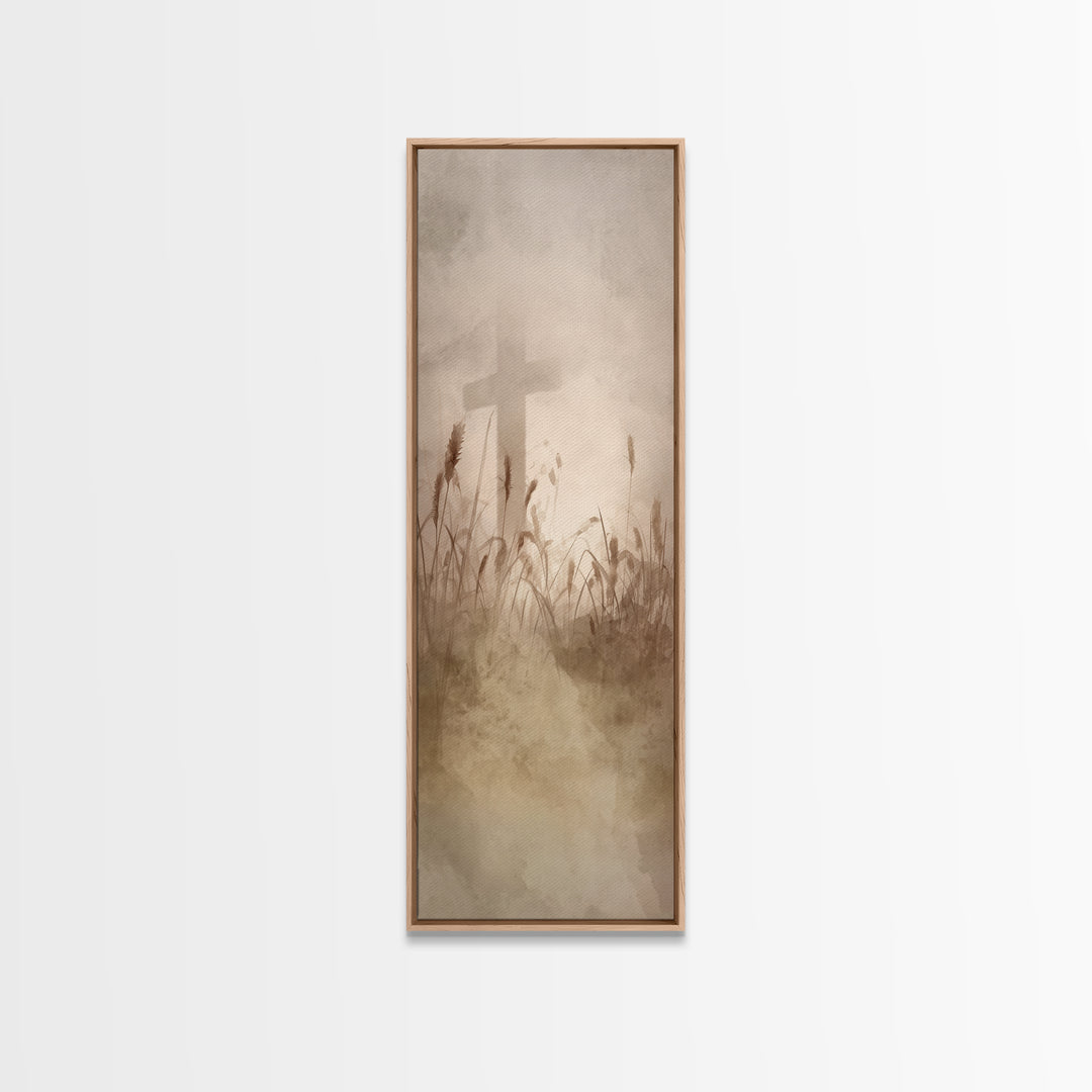 Crosswind Harvest – Framed Canvas Print – Christian Art Canvas – Christian Wall Art – Skinny Art – Subtle Christian Art – Christian Paintin