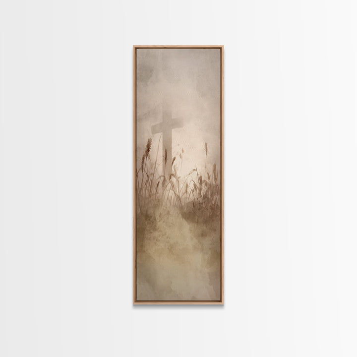 Crosswind Harvest – Framed Canvas Print – Christian Art Canvas – Christian Wall Art – Skinny Art – Subtle Christian Art – Christian Paintin